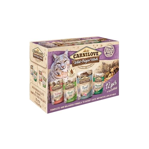Carnilove Katze Multipack Wild Origins Fillets | Doppelpack | 2 x 12 x 85 g | Vollwertiges Alleinfuttermittel für Katzen | Genuss aus Vier Sorten | Mit 85% Wildfleisch-Anteil