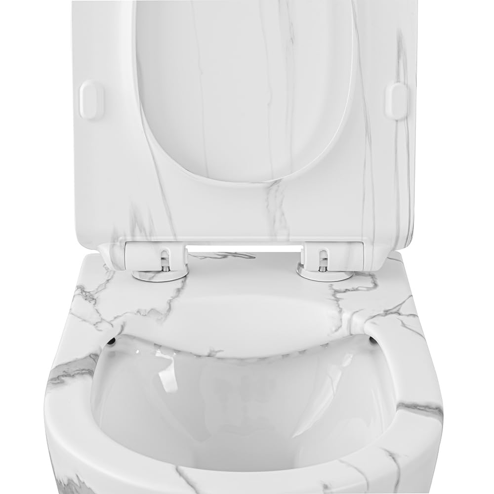 Set Sanitari Sospesi Rimless Ceramica Effetto Marmorizzato Bianco Linea Tokyo L 36 x P 55 x H 33 cm Sedile Soft-Close