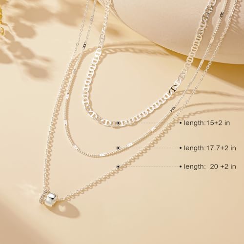 Layered Necklaces for Women - 14K Gold Plated Necklace, Dainty 3Pcs Layered Stacked Necklace, Circle Chain Necklaces, Non Tarnish Waterproof Jewelry, Birthday Jewelry Gifts3