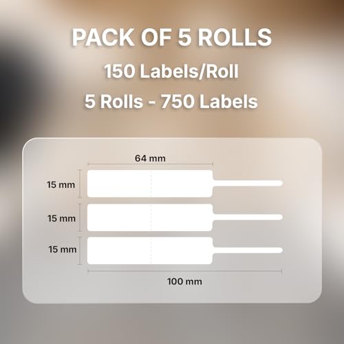 Image of Seznik Jewellery Thermal Labels - 14.3mm x 100mm, Waterproof, Non Tearable, Direct Thermal, 750 Labels (5 Rolls), for 2 to 4 Inch Printers, White, for Jewellery Tagging