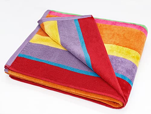 Cotton Craft FBA_73345 Summer Of Siam Extra Wide Beach Towel For Two - 58X68 - Pure Cotton - Double Woven Jacquard Thick Plush Super Soft Luxurious Velour Pile - Pool Picnic Bath - 450 Gsm - Multi Color Stripe thumb #2