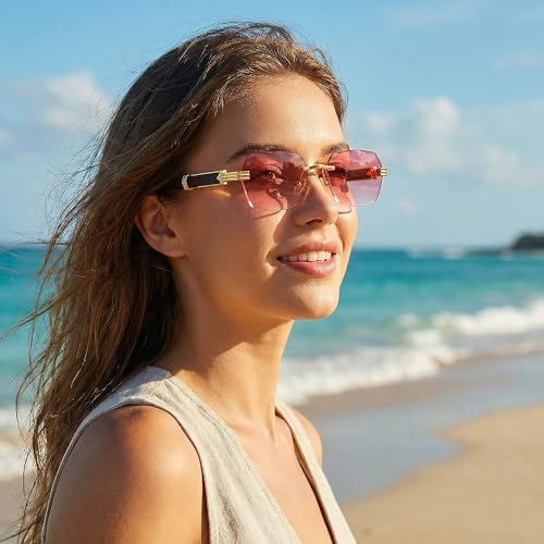 Image of COASION Fashion Rimless Frameless Sunglasses for Women Men Y2k Retro Sun Glasses Square Tinted Glasses
