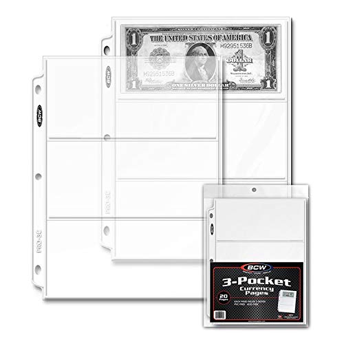 BCW Pro 3-Pocket Currency Pages | Pocket Size 3-5/8" x 8-1/16" | 20-Pages