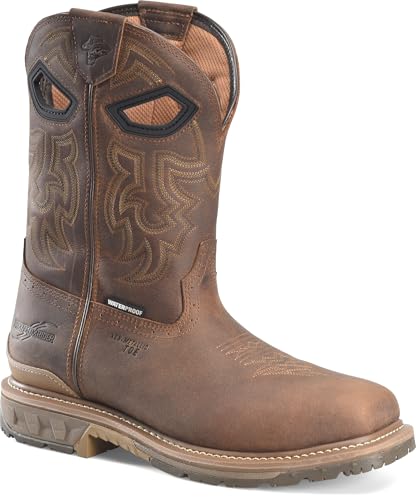 PHANTOM RIDER Stanton 11” Waterproof Wide Square Composite Toe Roper Boots for Men with Dark Brown Barnyard Acid Resistant Leather, EH-Rated