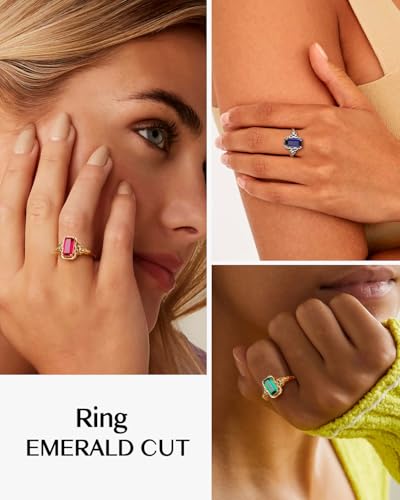 DAYBYDAY Celtic Birthstone Rings for Women, 925 Sterling Silver/18K Gold Plated Emerald Cut Celtic Knot Engagement Wedding Ring, Square Created Gemstone Promise Rings for Her Size 6-103