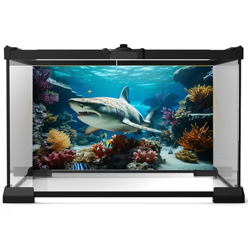 Image of Aquarium Background Marine Life Fish Shark Terrarium Backdrop Underwater World Coral Reef Rock Fish Tank Background Deep Sea Aquarium Wallpaper Poster Decor Vinyl 36x24in