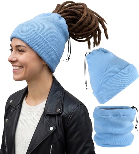 Ababalaya Unisex Knit Rasta Beanie Unisex Open Turban Beanies Winter Hats for Dreadlock Hair Wraps for Men Women (1, Sky Blue)
