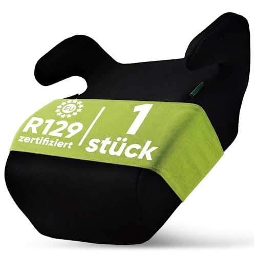 HiTS4Kids Kindersitz fürs Auto (Schwarz) Kindersitzerhöhung für Kinder von 126-150cm komfortabel und sicher durch geprüfte Sicherheit nach Norm R129 kompakt und unkompliziert