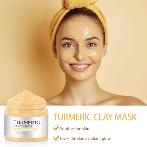 Clay Mask Set – Face Masks Skincare with Turmeric, Dead Sea Mud & Green Tea for Deep Cleansing and Oil Control (3 x 70g) - Image 2