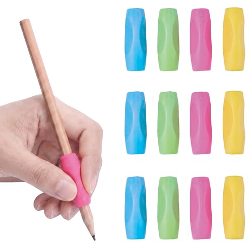 SolvioPencil Grips for Children & Adults 12PCSk Ergonomic Writing Aid for Handwriting Posture Correction Soft Silicone Pen Grippers for Kids Preschoolers Left & Right Handed Users (Colorful)