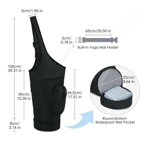 Bolsa de yoga de nailon negro con cremallera y correa ajustable para esterilla de gimnasio 2