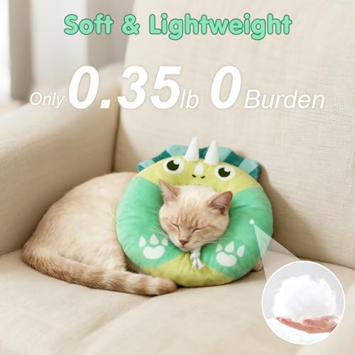 Image of BEAUTYZOO Cat Cone Collar Soft, Cat Donut Recovery Collar After Surgery to Stop Licking, Kitten E Collars Neck Pillow Cone, Adjustable Elizabeth Pet Collars for Puppy Small Dogs, Green Triceratops S