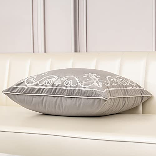 Aeckself 18 X 18 Inch European Cushion Cover Luxury Velvet Home Decorative Embroidered Floral Pillow Case Pillowcase For Sofa Chair Bedroom Living Room, Grey And White #TOP3
