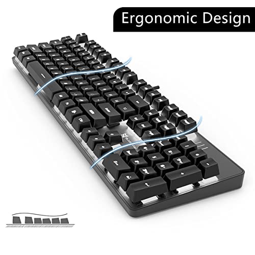 Image of Merdia Brown Switch Black Full Size Mechanical Gaming Keyboard | 104 Keys US Layout Ice Blue Backlit Wired PC Gaming Keyboards | Hot Swappable LED Backlit Wired Mechanical Computer Keyboards