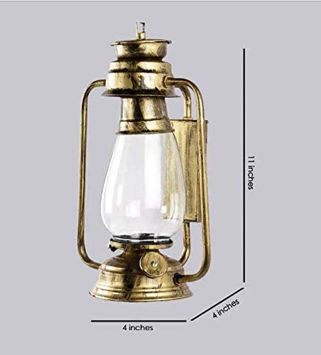 Image of Antique Brass Wall Light Lantern for Home Decor, Vintage Iron & Glass Sconce Lamp for Living Room, Bedroom, Indoor Wall Mount Light, (Bulb Not Included) Pack of 1