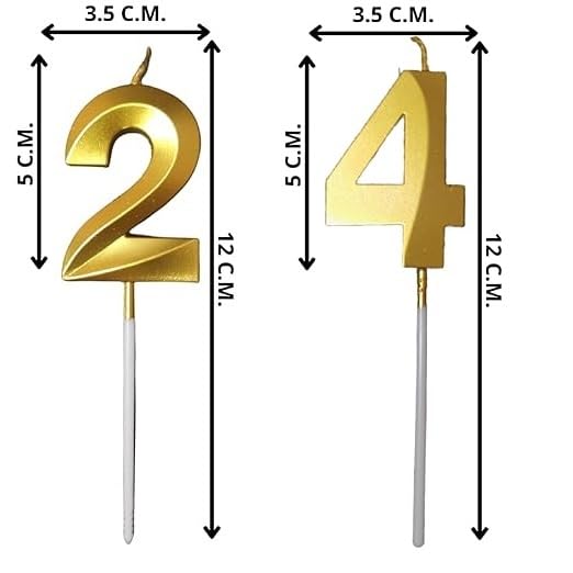 Image of ToyUniverse Number 24 Metallic Gold Candle for Twenty Fourth Birthday, Anniversary, Surprise Party Cake Decoration (Pack of 2)