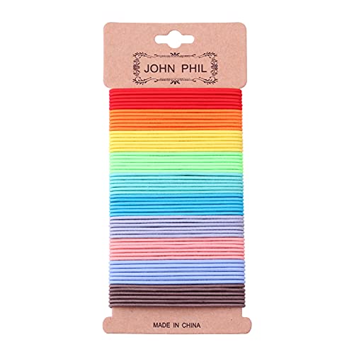 JOHN PHIL 60 Pieces No Metal Hair Ties, Multicolor Hair Elastics, 2mm Hair Bands for Women and Girls,Ponytail Holder
