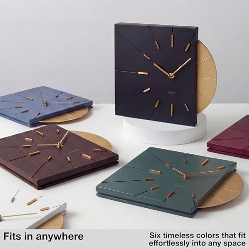 Image of Driini Black and Gold Mid Century Modern Wall Clock, Battery Operated | Square MCM face with a minimalist midcentury look. Contemporary decorative analog design for kitchen, office or living room