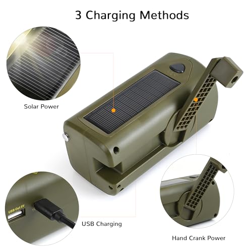 Image of Emergency Solar Radio, Portable Hand Crank Radio with AM /FM, 1200mAh Rechargeable Power Bank, SOS Alarm, LED Torch, USB Mobile Phone Charger for Outdoor Camping and Hiking