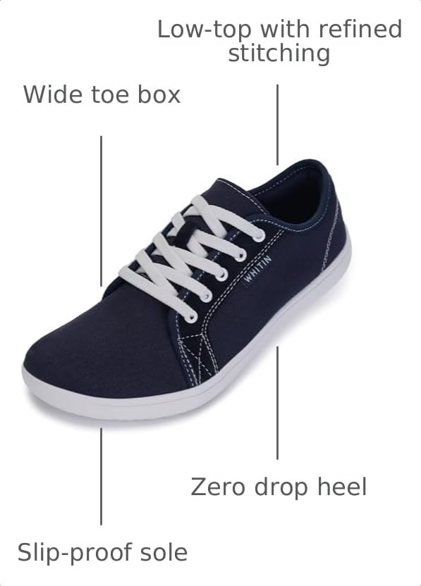 Image of WHITIN Women's Canvas Barefoot Shoes | Wide Sneakers | Classic Fit W81V2 | Machine Washable, Breathable Fashion Canvas, Flexible Support During Training, Simple Design, Natural Feel, Wide Fit Walking