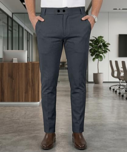 Image of Mehrang Men's Stretchable Stretchable Formal Pant Trousers | Stylish Slim Fit Men's Wear Trousers for Office or Party | Polycotton Knitted Fabric