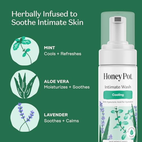 Image of The Honey Pot Company - Feminine Wash - Cooling - Cooling Tingle Effect- Herbal Infused w /Mint, Aloe Vera, Lavender - pH Balanced Feminine Care for Sensitive Skin - 5.51 Fl Oz