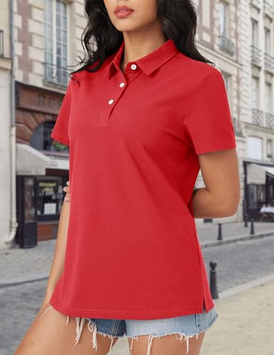 MAGCOMSEN Women's Polo Shirts Cotton Short Sleeve Shirt 3 Buttons Collared Shirts Summer Casual Wicking Golf Tops3