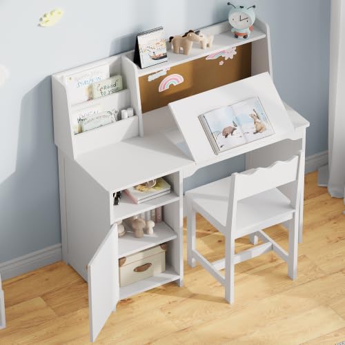 Image of Treocho Kids Study Desk and Chair Set with Tiltable Desktop for 5-12