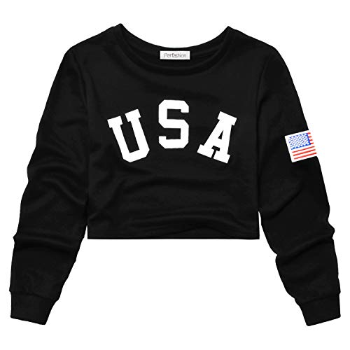 Crop Tops for Teen Girls Sweatshirts Indepence Day Top Long Sleeve Shirt USA Hoodie