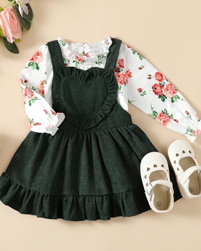 Olluisneo Newborn Baby Girl Dress Fall Winter Infant Long Sleeve Floral Green Dress Baby Girl Clothes Skirts Set 3-6 Months thumb #1
