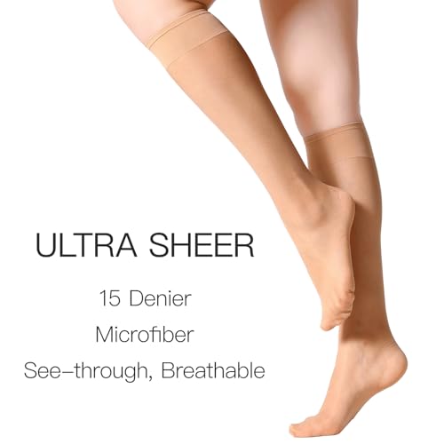 Image of Yilanmy 12 Pairs Knee High Stockings for Women 20D Sheer Nylons Socks with Reinforced Toes