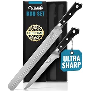 Cutluxe BBQ Carving Knife Set – Brisket Slicing and Boning Knife for Meat Cutting – Professional Knife with Razor Sharp German Steel, Full Tang, Ergonomic Handles – Artisan Series