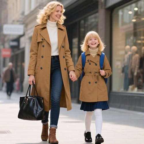 Image of Betusline Womens & Girls Waterproof Trench Coat Double Breasted Lapel Overcoat Outerwear, 3 Years - Women 2XL