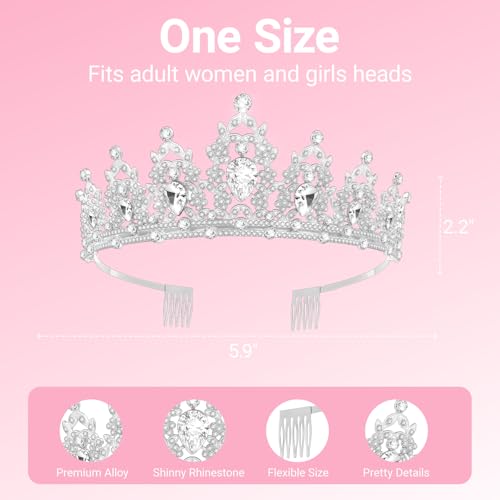 Birthday Tiara and Crown with Sash, Birthday Tiara for Women Party (Silver)