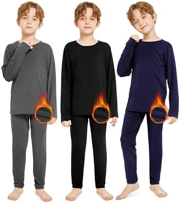 Resinta Kids Boys Thermal Underwear Set - Fleece Lined Base Layers Top & Bottom Toddler Long Johns for Cold Winter