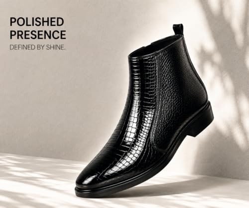 Image of Kraasa Orion-X Men's Vegan Leather Chelsea Boots - Classic Almond Toe Ankle Boots with Textured Finish | Formal & Smart Casual Boots