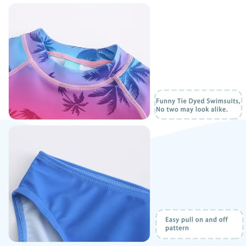 Image of Girls Long Sleeve Rash Guard Set Tie Dye Bathing Suits Two Piece Swimsuits for Kids Swim Shirts 3-16 Years