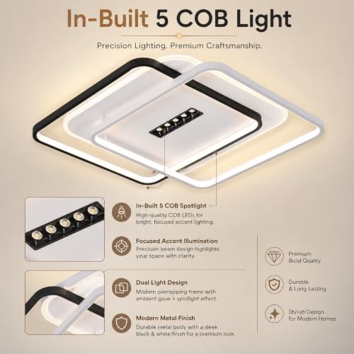 Image of Smartway Pietro Square 130W Modern LED Chandelier | 50 CM Ceiling Light Chandelier| 3 Color Modes | Luxury Square Chandelier for Living Room, Dining, Bedroom, Hall, Kitchen & Office