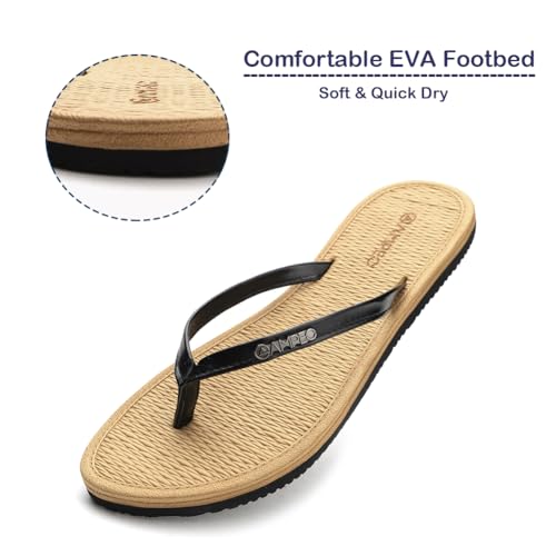 Ampeo Flip Flops For Women Comfortable Lightweight Beach Quick-Dry Thong Flat Sandals,Black,Size 9 thumb #3