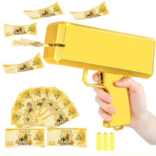 Money Gun Shooter with 200pcs Prop Handheld Make It Rain Spray Money Toy Cash Gun Party Prop for Celebration Event Birthdays Weddings