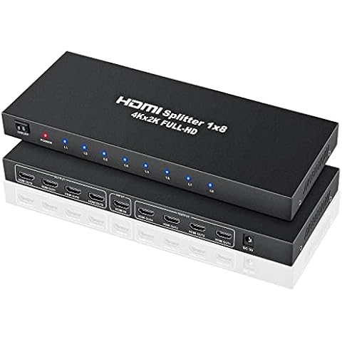 1x8 HDMI Splitter 4K@30HZ, 1 in 8 Out HDMI Splitter Audio Video Distributor Box, 1 Port to 8 HDMI Display Duplicate/Mirror, Support for Full HD 1080P High Resolution 3D, Xbox, PS5/4 HDTV act Cover
