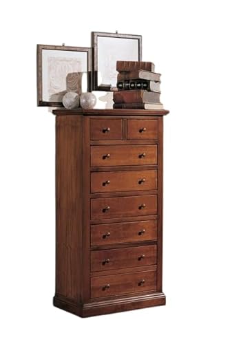 Vicentini arreda CASSETTIERA SETTIMINO ARTE POVERA IN LEGNO NOCE SCURO 6+2 CASSETTI STRETTA