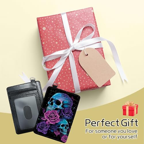 Image of Small Travel Wallets, Neon Sugar Skull Slim Minimalist Front Pocket Wallet with Wristlet, RFID Blocking PU Leather Credit Card Holder with ID Window Change Purse for Men Women