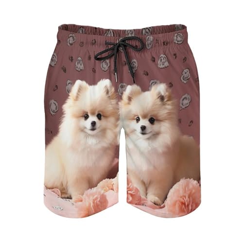 Mens Shorts Pomeranians Puppies and Point Men Swim Trunks Quick-Dry Beach Shorts with Drawstring Pocket Bathing Suit4