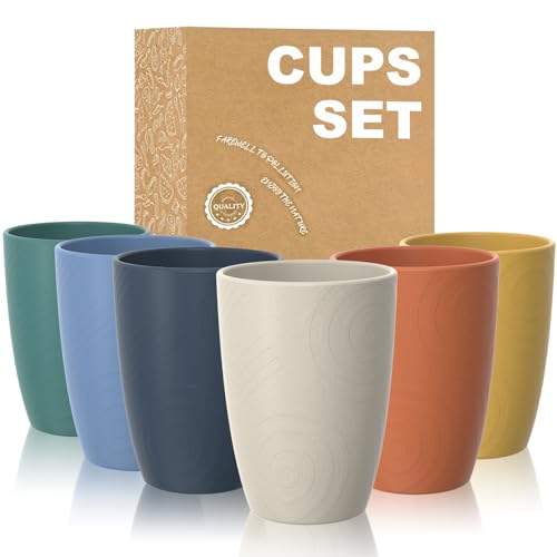 Wrova Reusable Plastic Cups | Set of 6 | Unbreakable Drinking Glasses 350ML Cup Sets Dishwasher and Microwave Safe Tumbler Lightweight Plastic Cup for Kitchen & Outdoor - Multicolors