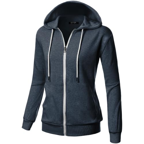 Image of GIVON Womens Casual Zip Up Hoodie Cotton Blend Soft Fabric Basic Layering Hooded Jacket with Kangaroo Pocket