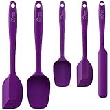 HOTEC 600℉ Heat Resistant BPA-Free Silicone Rubber Spatula Set for Baking, Cooking, and Mixing Non Stick Dishwasher Safe, Purple Set of 5