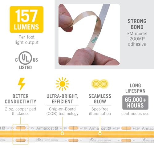 Image of Armacost Lighting RibbonFlex Pro 12V White LED COB Strip Light Tape, 157 Lumens /Ft, 4000K, 5M (16.4 ft) 170330
