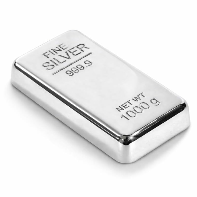 Image of ZAHEPA Realistic Metal Silver Bar Paperweight for Office Table, Fake Silver Biscuit Paper Weight with Acrylic Base, Prop for Jewellery Shop & Heist Theme, Unique Gift for Home & Office (Pack of 1)