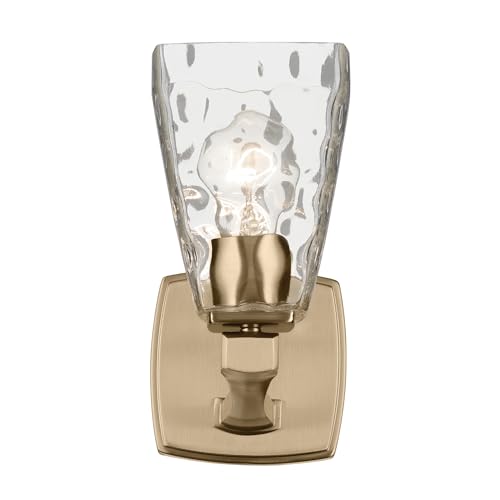 Image of Kichler Marant 5 inch 1-Light Wall Sconce Bathroom Vanity Light Fixture with Clear Water Glass in Champagne Bronze for Bathroom, Powder Room and Hallway (5 inch W x 9.5 inch H), 55214CPZWTR